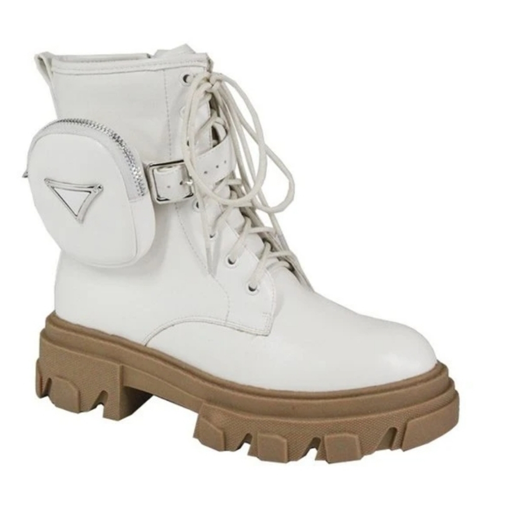 White Combat Boot with Ankle Pouch